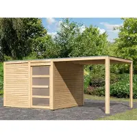 Karibu Gartenhaus Gerätehaus Qubic 2 im Set mit Anbaudach naturbelassen 542,5x276x214 cm