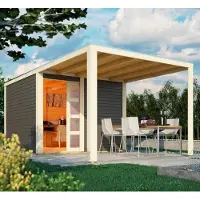 Karibu Gartenhaus Gerätehaus Qubic 2 im Set mit Anbaudach terragrau 542,5x276x214 cm