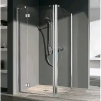 Kermi Liga Schwingtür mit Festfeld LISTL09020VAK 90x200cm, silber/hochglanz, links, auf Duschwanne