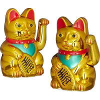 Relaxdays 2x Maneki Neko Winkekatze 16 cm Gold,Rot,Türkis
