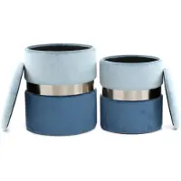 Hearthome & Living | Hocker Zora 2er-Set blau Samt 36x44x36 cm | NADUVI