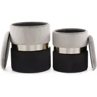 Hearthome & Living | Hocker Zora 2er-Set Grau Samt 36x44x36 cm | NADUVI