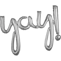 Amscan Elegante Silberfolie Ballon Schriftzüge "Yay!" - 25" x 35" (1 Stk) - Perfekt für Feiern, Partys & Events