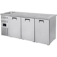 CombiSteel Biertheke BRAUBAR | 3x Türen & Einzelspülbecken links | HxBxT 95x210x70cm | +2/+8°C | Edelstahl | + Geschirrtuch