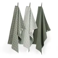 Walra Geschirrtuch-Set Dry Cubes Uni, Stripes & Blocks Army Green (3er-Set)
