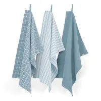 Walra Geschirrtuch-Set Dry Cubes Uni, Stripes & Blocks Jeans Blue (3er-Set)