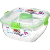 Sistema Frischhaltedose Salad TO GO, auslaufsicher, Unterteilte Salatbox mit Dressing-Behälter, 1 Frischhaltedose, Fassungsvermögen: 1,1 Liter