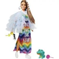 Barbie Extra Puppe mit Regenbogen-Kleid, Anziehpuppe, Modepuppe