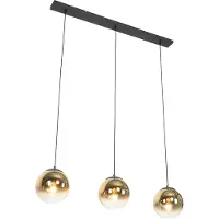 QAZQA - Art Deco Art Deco Hängelampe I Pendellampe I Pendelleuchte schwarz mit Gold I Messing länglich 3-flammig - Pallon I Wohnzimmer I Schlafzimmer - Glas Länglich - LED geeignet E27