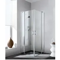 Kermi Liga Eckeinstieg-Hälfte Pendeltür mit Festfeld LIEPL083201PK 83x200cm, silber mattglanz, ESG klar Clean, links, auf Duschplatz