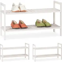 Relaxdays 3 x Schuhregal stapelbar weiß Weiß