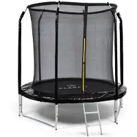 Klarfit Kinder Trampolin Indoor/Outdoor, Kleines Trampolin für Kinder, Kindertrampolin Rutschfest, Trampolin mit Leiter, Randabdeckung und Sicherheitsnetz, UV-Beständiges Trampolin Klein, 250cm