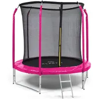 Klarfit Kinder Trampolin Indoor/Outdoor, Kleines Trampolin für Kinder, Kindertrampolin Rutschfest, Trampolin mit Leiter, Randabdeckung und Sicherheitsnetz, UV-Beständiges Trampolin Klein, 250cm