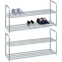 Relaxdays 2 x Schuhregal Metall 2 Etagen Weiß,Silber