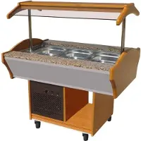 CombiSteel Buffet Kühltheke MORRIS auf Rollen | LED | 3/1 GN | HxBxT 85/135x120x90cm | +0/+10°C | Braun | + Geschirrtuch