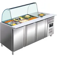 Saro Saladette GN 3100 TNS, 3 Türen, Hochwertiger Kühltisch aus robustem Edelstahl mit Glasaufsatz, Maße (L x B x H): 700 x 1795 x 890-950/1365 mm