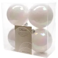 Décoris 4 Weihnachtskugeln 10cm Kunststoff Christbaumkugeln Regenbogen irisierend weiß