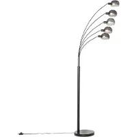 QAZQA Design Stehlampe Schwarz mit Rauchglas 5 Flammig Sixties Marmo