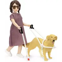 Lundby Puppenstubenpuppe mit Blindenhund, Maßstab 1:18, bewegliche Gliedmaßen, abnehmbare Kleidung