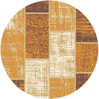 FRAAI Teppich Vintage Rund - Spring Patchwork Ockergelb Taupe Ø 120 cm
