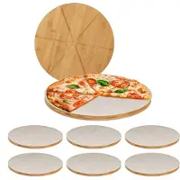 Relaxdays 8 x Pizzabrett Bambus mit Backpapier Weiß,Hellbraun
