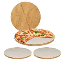 Relaxdays 4 x Pizzabrett Bambus mit Backpapier Weiß,Hellbraun
