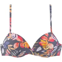 Vivance Push-Up-Bikini-Top "Leilani", Damen, Gr. 34, Cup C, grau (grau, bedruckt), Recycling-Polyamid, bedruckt, geblümt, Bikini-Oberteile Push-Up-Bikini-Top, in getwisteter Optik