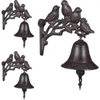 Relaxdays 3 x Türglocke Gusseisen Vögel Dunkelbraun