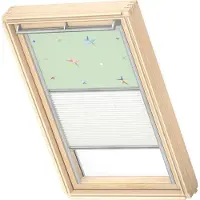 Velux Vorteils-Set Verdunkelungsrollo Kids Grüne Sterne und Faltstore Plissee weiß manuell Rahmen aluminium DFD M08 4661