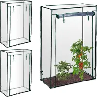 Relaxdays 3 x Tomatengewächshaus, Garten, Balkon, Foliengewächshaus Tomaten, HBT 150x100x50cm, Stahl, PVC-Folie, transparent