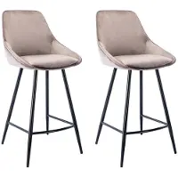Vente-unique 2er-Set MASURIE Barhocker - Velours - Farbe taupe