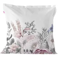 Happy Friday | Kissenbezug zarter Blumenstrauß Weiß Baumwolle 80x80 cm | NADUVI