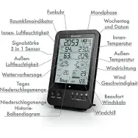 Bresser Basisstation für 5-in-1 Wetterstation, Display mit Wettertrend, Raumklima, Frostalarm, Uhrzeit & Mondphasen