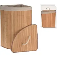 Huismerk Wäschekorb - Bambusholz - mit Deckel - natur - 35 x 35 x 60 cm - 70 Liter - faltbar