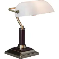 Brilliant Tischleuchte Bankier | rustikale Schreibtischlampe | Glas/Metall/Holz | messing antik | 1x E27 max. 60 W