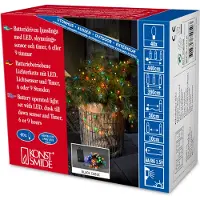 Konstsmide - LED Globelichterkette, runde Dioden, mit an/aus Schalter Lichtsensor und 6h und 9h Timer, 40 bunte Dioden, batteriebetrieben, Außen (IP44), schwarzes Kabel, 4 x AA 1.5V (exkl.); 3740-500