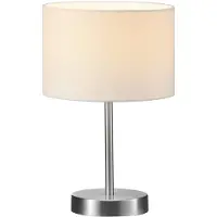 TRIO Tischleuchte Silber matt Stoffschirm Weiß Ø 20cm