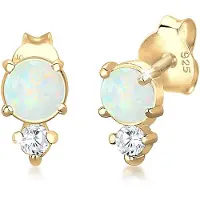 Elli Paar Ohrstecker Opal Rund und Zirkonia 925 Silber
