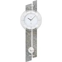 AMS F5306 Pendel-Funkwanduhr mit Holzgehäuse und Stein-Aluminium-Auflage