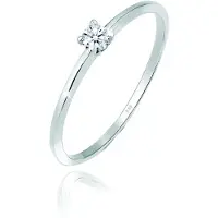 Elli DIAMONDS Ringe - Ring Solitär Verlobung Diamant (0.06 ct.) 585 Weiß - Gr. 58 MM - in Silber - für Damen