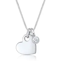 Elli Halsketten - Halskette Herz Solitär Diamant (0.03 ct.) 925 Silb - Gr. unisize - in Silber - für Damen