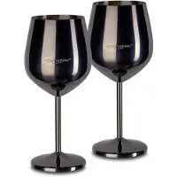 Echtwerk Weinglaser bruchsichere Weingläser/Weinkelche aus Edelstahl 2tlg, 21x 7,3cm, 0,5L, Farbe:Schwarz