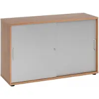 Hjh OFFICE PRO BETA 1752S - Nussbaum/Silber 2 OH Schiebetürenschrank Metallgriff