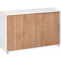 Hjh OFFICE PRO BETA 1752S - 2 OH Weiß/Nussbaum Schiebetürenschrank Metallgriff