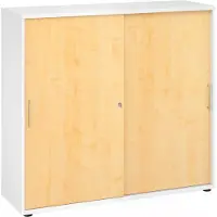 Hjh OFFICE PRO BETA 1753S - 3 OH Schiebetürenschrank Weiß/Ahorn Metallgriff