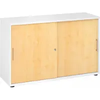 Hjh OFFICE PRO BETA 1752S - 2 OH Schiebetürenschrank Weiß/Ahorn Metallgriff
