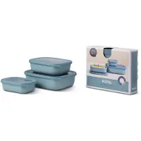 Mepal Frischhaltedose Set cirqula rechteckig, flach, 3-teilig, Auslaufsichere Multischüsseln mit Deckel, Farbe: grün, Nordic green