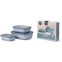 Mepal Frischhaltedose Set cirqula rechteckig, flach, 3-teilig, Auslaufsichere Multischüsseln mit Deckel, Farbe: blau, Nordic blue