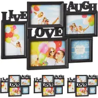 Relaxdays 4 x Bilderrahmen Live Love Laugh schwarz Schwarz