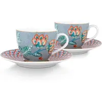 Pip studio Espressotasse mit Untertasse Flower Festival Hellblau (4-teilig)